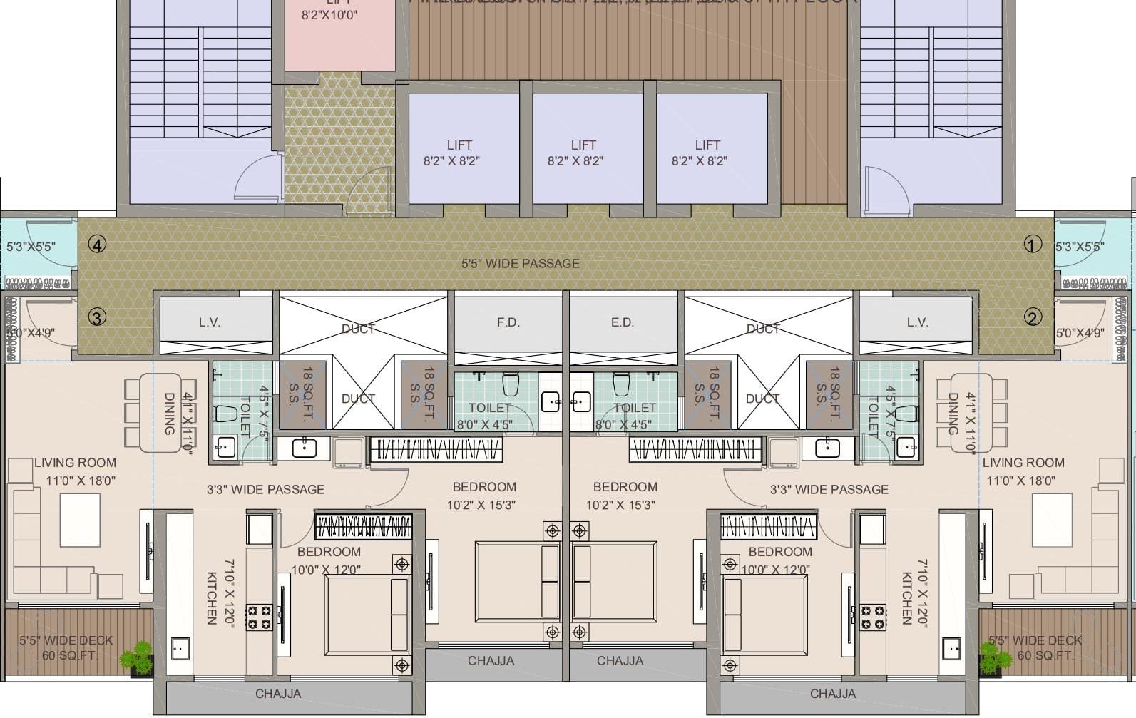 3 BHK-1203 Sqft